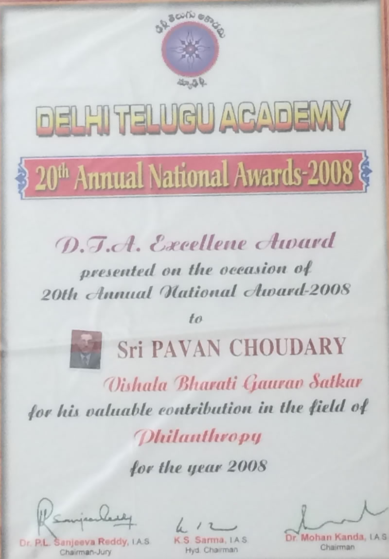 “Excellence Award” by Delhi Telugu Academy