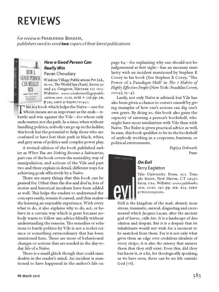Book Review of “How a Good Person can Really Win” in Prabuddha Bharata
