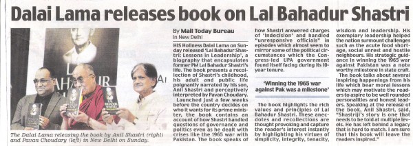 Dalai Lama releases book on Lal Bahadur Shastri