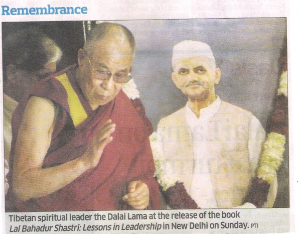 Tibetan Spiritual leader the Dalai Lama at the release of the book Lal Bahadur Shastri: Lessons in Leadership in New Delhi on Sunday.
