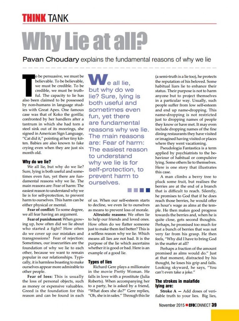 WHY LIE AT ALL …Pavan Choudary explains the fundamental reasons of why we lie