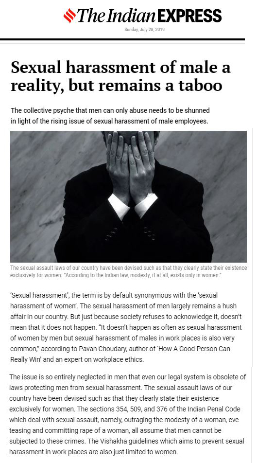 Sexual harassment of male a reality but remains a taboo